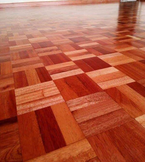Mahogany parquet flooring.