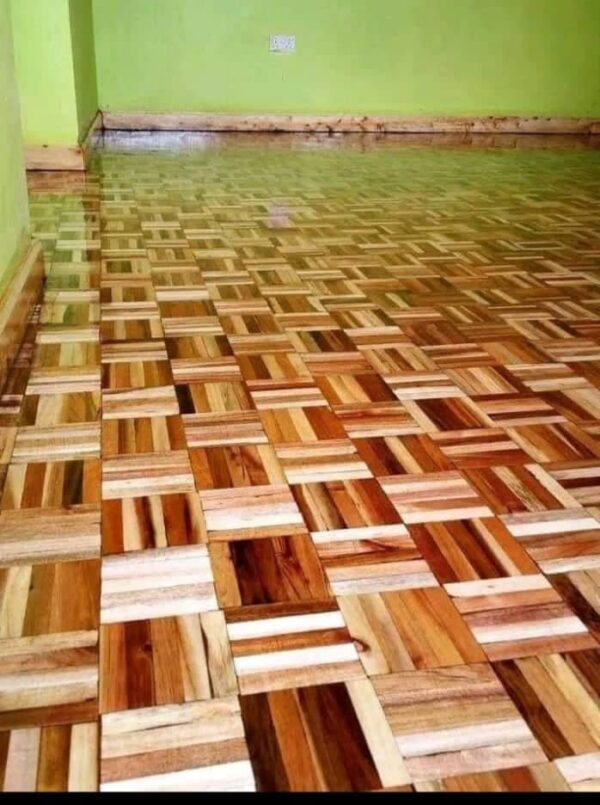 Mahogany parquet flooring.