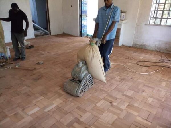 Mahogany parquet flooring.