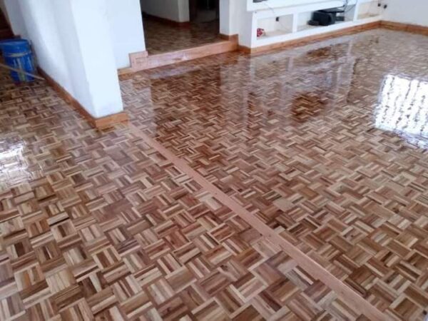Mahogany parquet flooring.