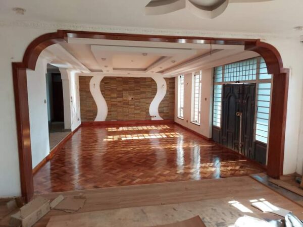 Mahogany parquet flooring.