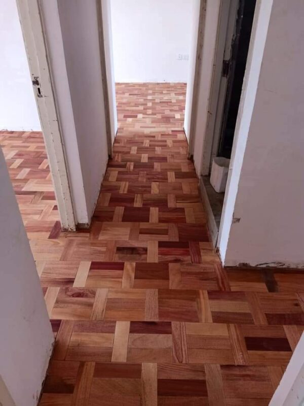 Mahogany parquet flooring.