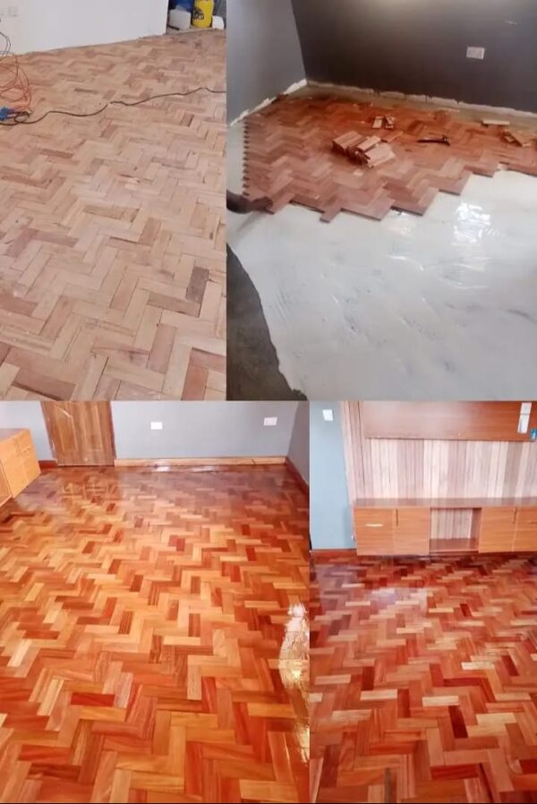 Mahogany parquet flooring.