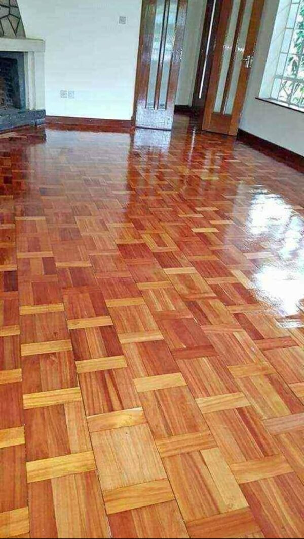 Mahogany parquet flooring.